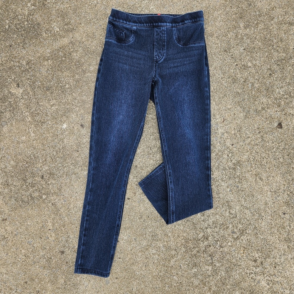 Spanx Ankle Stretch Skinny Pull On Jeans Dark Wash Size Small Faux Denim Jegging